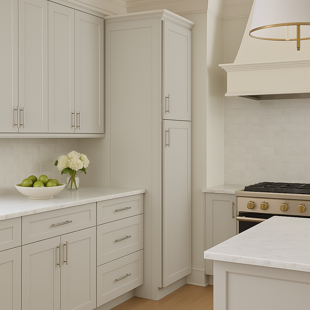 Hampton Bay Avondale Shaker Pantry Kitchen Cabinet, Dove Gray, 18x24x84 in.