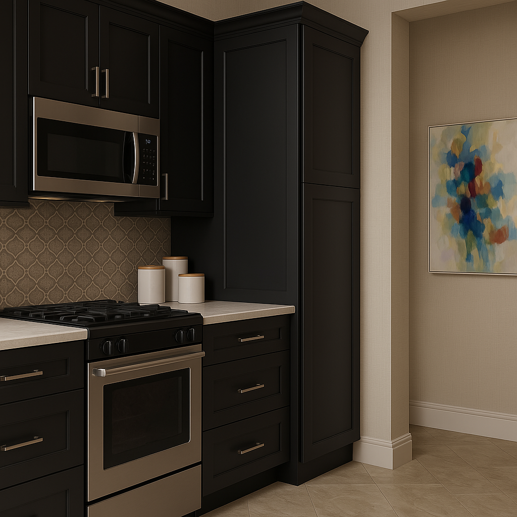 Hampton Bay Avondale 18 in. W x 24 in. D x 84 in. H Shaker Pantry Cabinet in Raven Black