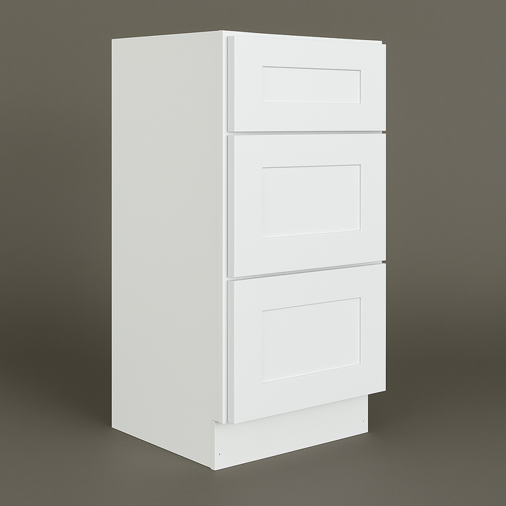 Plywell Ready to Assemble Shaker Base Cabinet with 3 Drawers, White