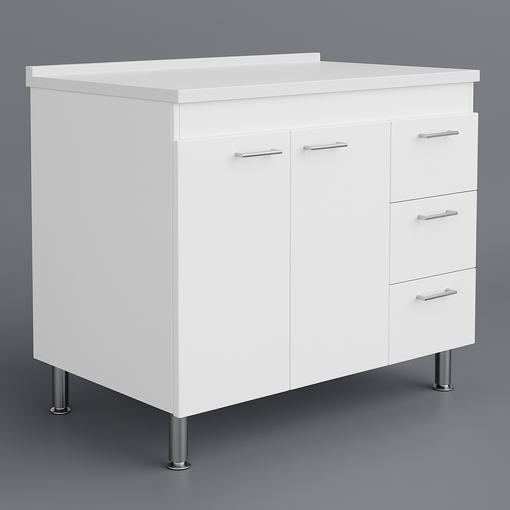 Aoibox Ready to Assemble Kitchen Base Cabinet in White with 3 Drawers and Double Door