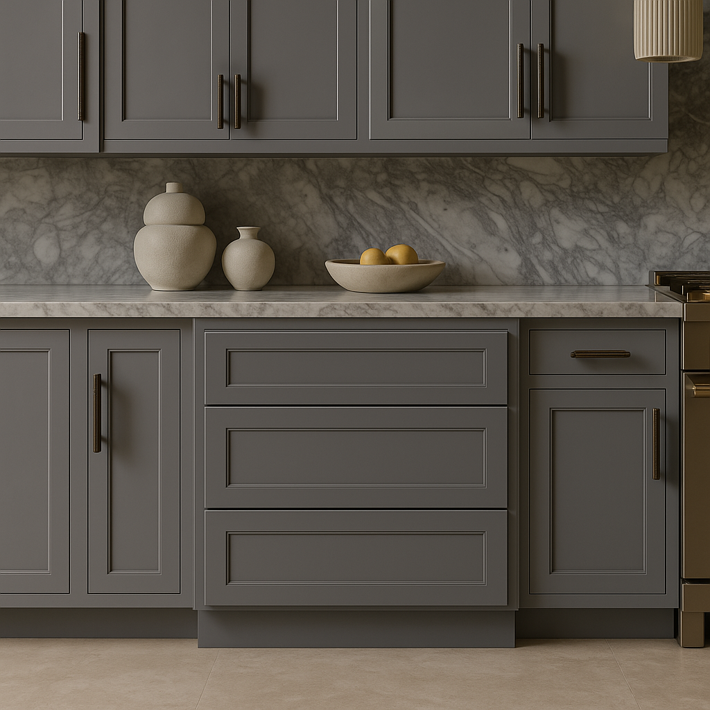 HOMEIBRO Shaker Gray Plywood Kitchen Cabinet with 3 Drawers - 36 in. W x 24 in. D x 34.5 in. H