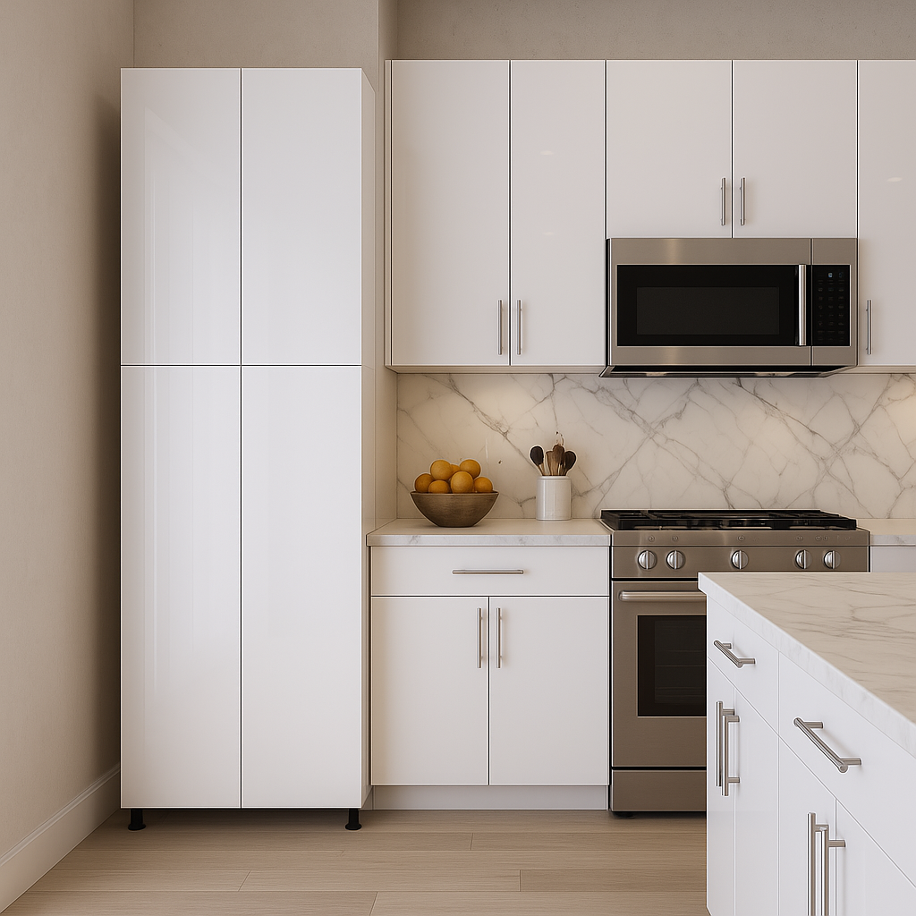 Cambridge Radiance Ready-to-Assemble Slab Pantry Kitchen Cabinet in White Gloss