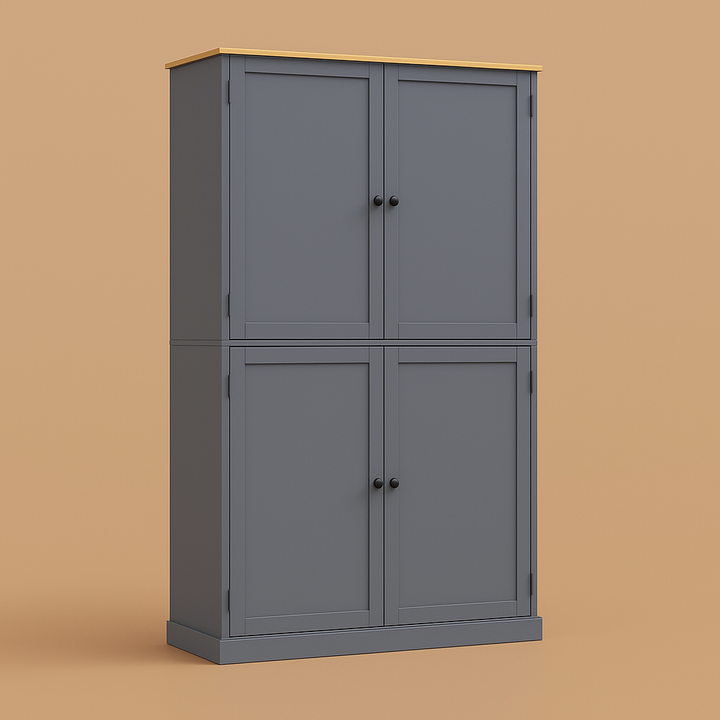 Adrinfly Gray MDF Pantry Kitchen Cabinet with Drawers and Shelves