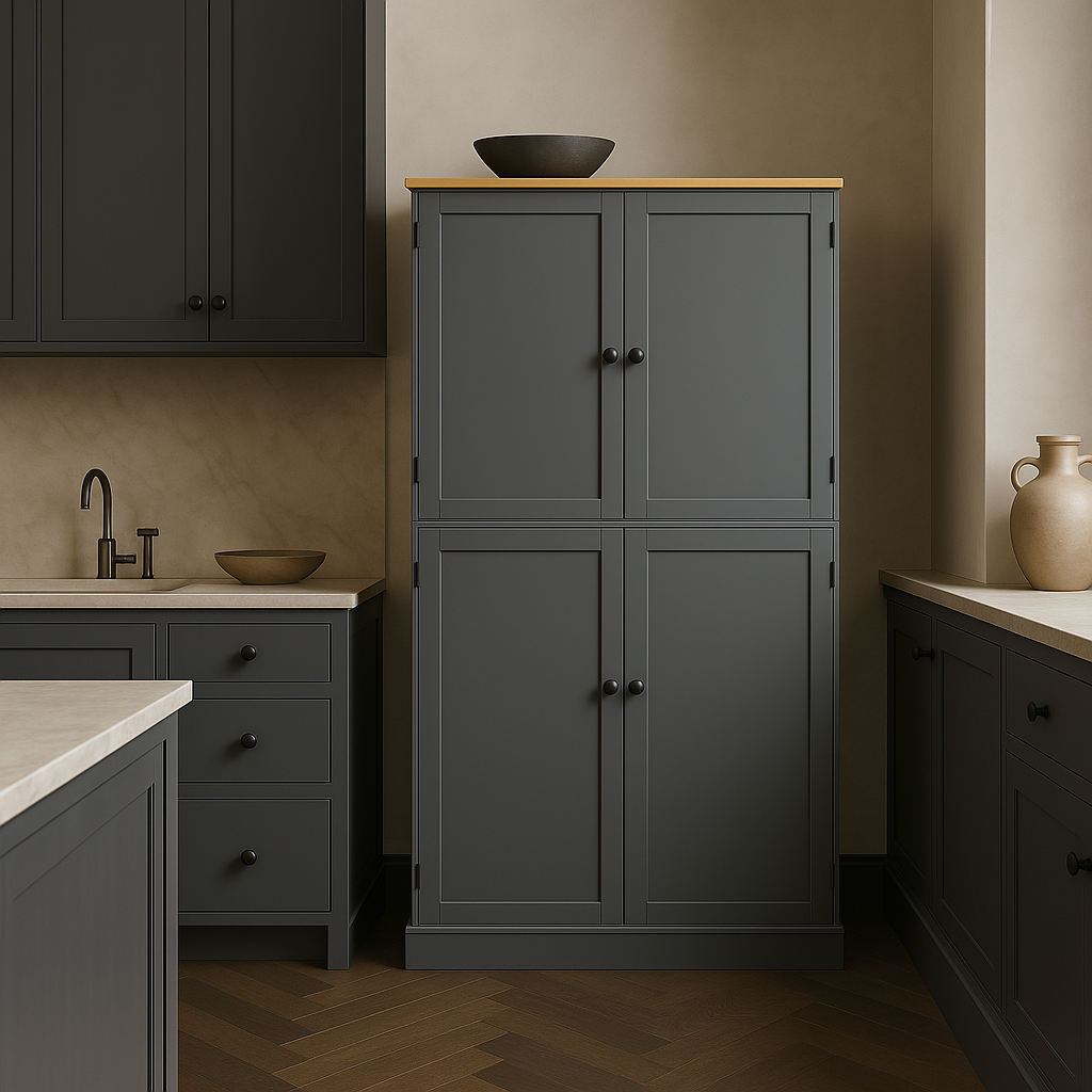 Runesay Gray MDF Kitchen Pantry Cabinet with 2 Drawers