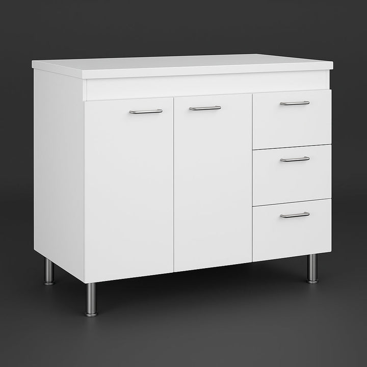 Adrinfly Base Double Door Cabinet with Three Drawers, Ready to Assemble