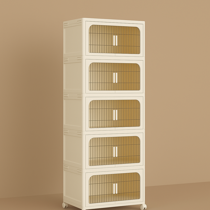 Adrinfly 5-Tier Folding Storage Cabinet with Wheels and Magnetic Door