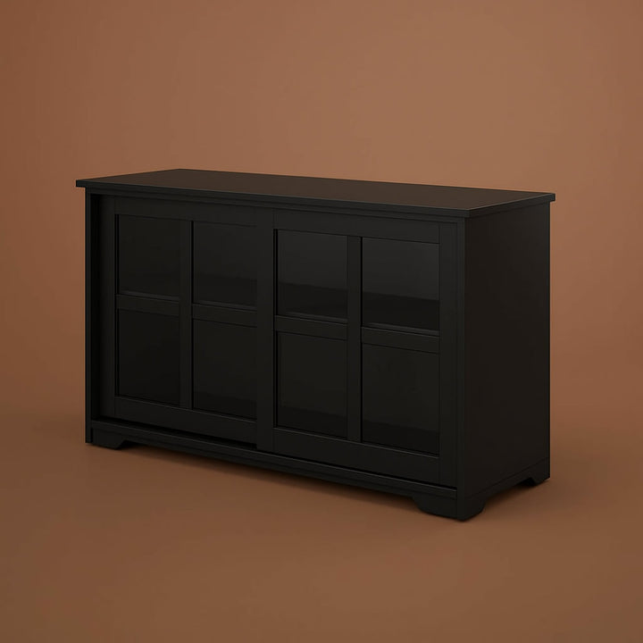 Tileon Black Kitchen Storage Cabinet Stand Cupboard With Glass Door