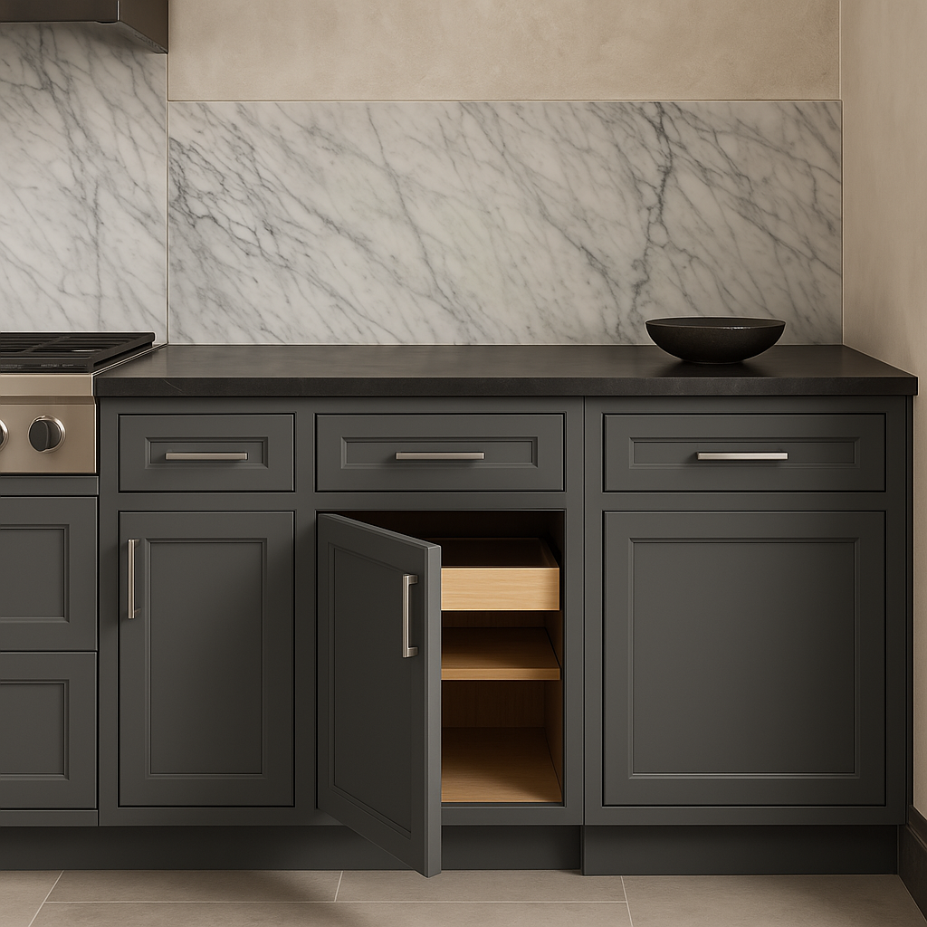 PELHAM & WHITE Keyport Shaker Charcoal Base Kitchen Cabinet - Tool-Free Assembly