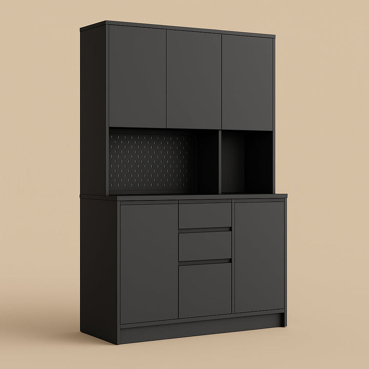 Aoibox Black MDF Kitchen Pantry Cabinet with Doors, Shelves, and Drawers