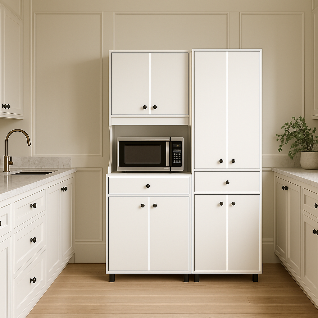 Inval Ready to Assemble Kitchen Storage Utility Cabinet in White, 2-Piece
