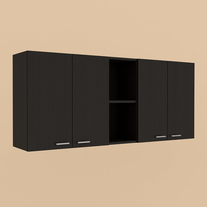 Amucolo Black Wood Wall Kitchen Cabinet with Shelves and Four Doors