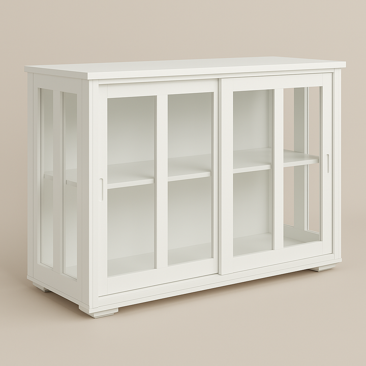 FUNKOL White MDF Sideboard with Glass Doors - Ready to Assemble