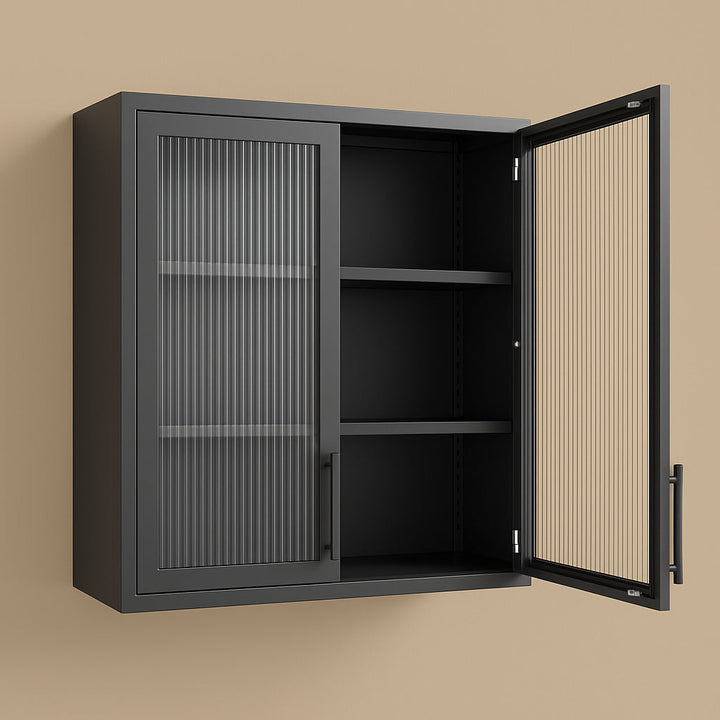 Aoibox Steel Wall Mounted Cabinet with Glass Door, Black, 31.50 in. W x 11.80 in. D x 30 in. H