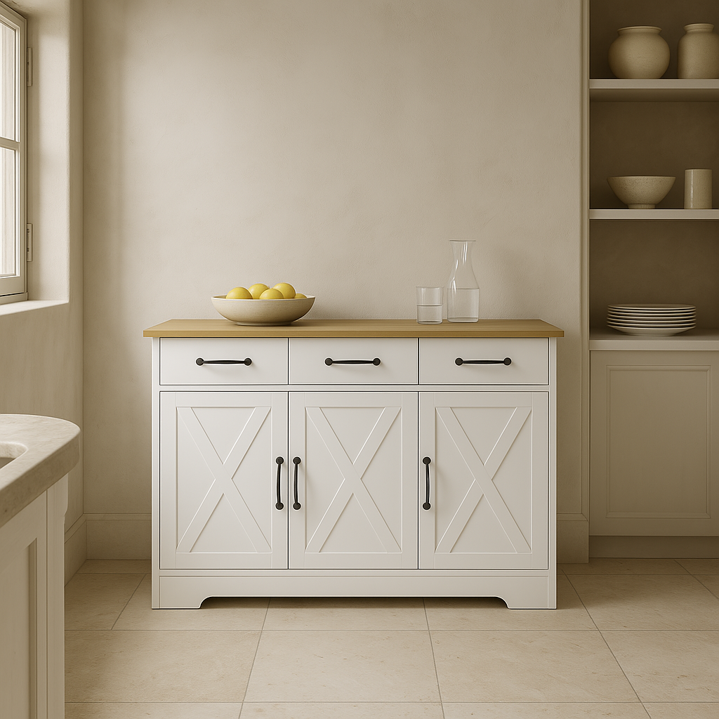 FUNKOL White MDF Kitchen Cabinet with Drawers and Doors