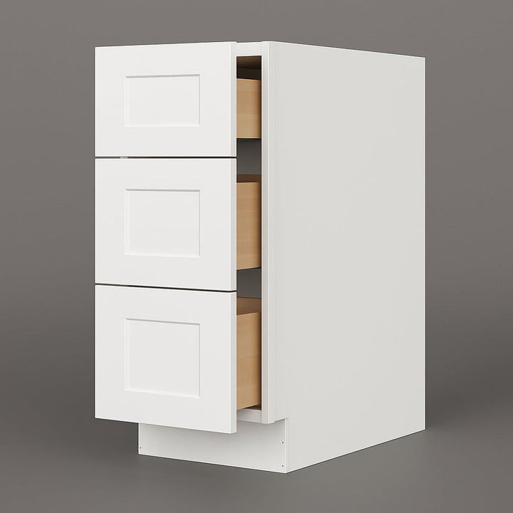 HOMEIBRO Shaker White Plywood Kitchen Cabinet with 3 Drawers - 12" W x 24" D x 34.5" H