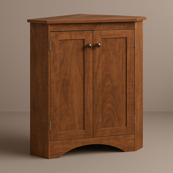 Zeus & Ruta Corner Cabinet with Adjustable Shelves, Brown MDF, 17.2" x 17.2" x 31.5"