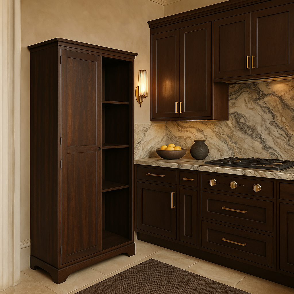 FUNKOL Espresso Vintage MDF Kitchen Cabinet with Barn Door and Shelves