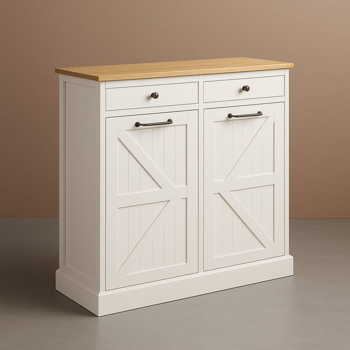 LORDEAR MDF Pantry Cabinet with Drawers and Tilt-Out Trash Bin in White