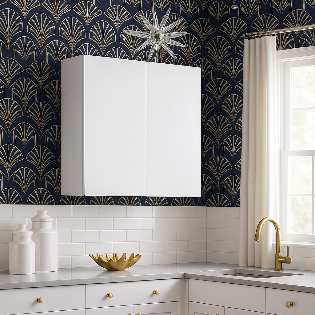 Cambridge Radiance White Gloss Slab Wall Kitchen Cabinet, 27x12x36 in.