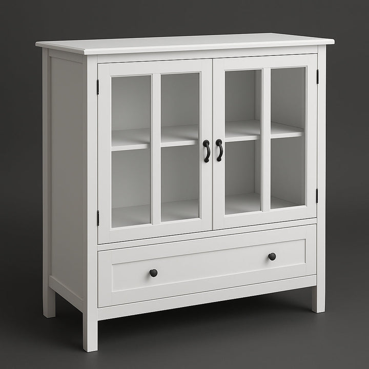 Tileon White MDF Cabinet with Glass Doors - 41.34" W x 15.55" D x 35.43" H
