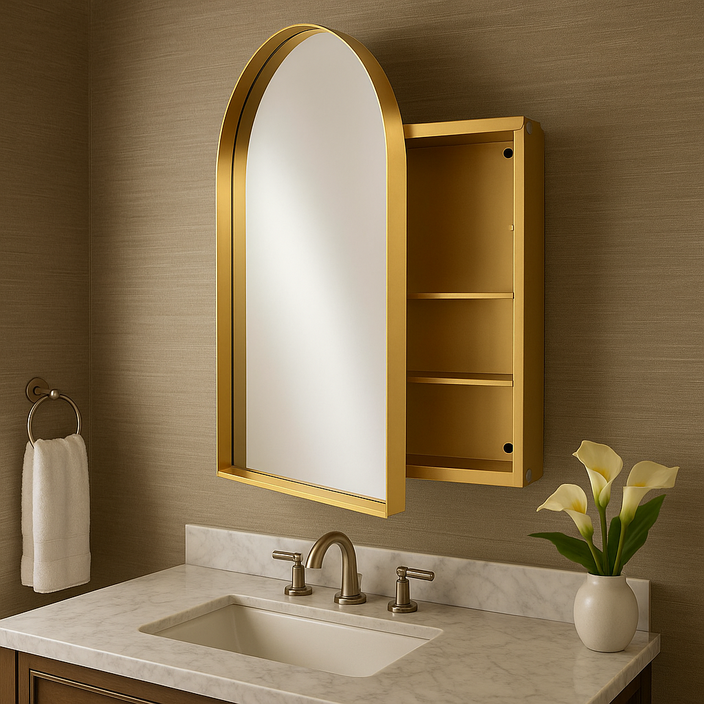 Flynama Gold Wall Cabinet with Mirror, 24" x 35.8"