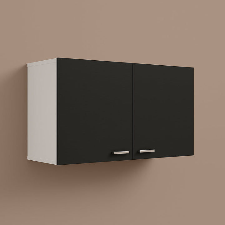 Amucolo Black White Wood Wall Kitchen Cabinet with Double Doors - 39.37 in. W x 12.6 in. D x 19.29 in. H