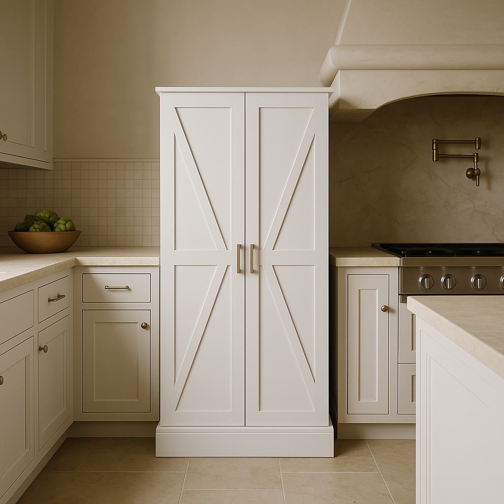 FUNKOL White MDF Kitchen Cabinet with LED, 24 in. W x 16 in. D x 50 in. H