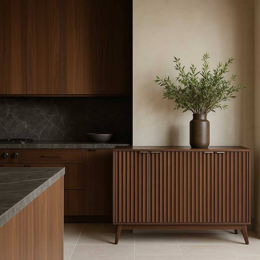 QueenFun Walnut Sideboard Buffet Cabinet with 4 Doors - 55" Wide