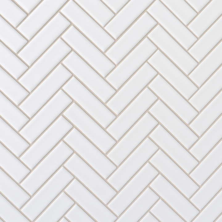 Festival Glossy White Herringbone Porcelain Mosaic Tile - 11 x 12
