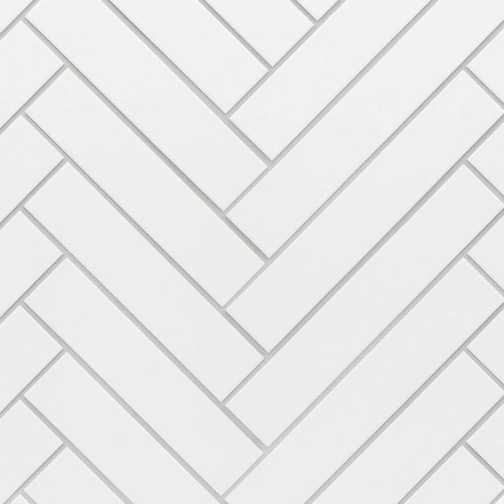 Festival Unglazed White Herringbone Porcelain Mosaic Tile - 8 x 12