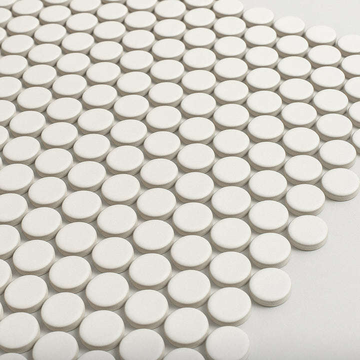 Festival Unglazed White Penny Porcelain Mosaic Tile - 11 x 11