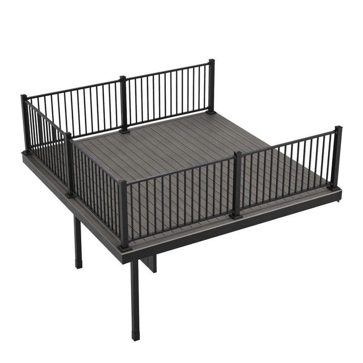 FORTRESS Apex Attached 12 ft. x 12 ft. Alaskan Driftwood PVC Deck Kit with Steel Framing and Aluminum Railing