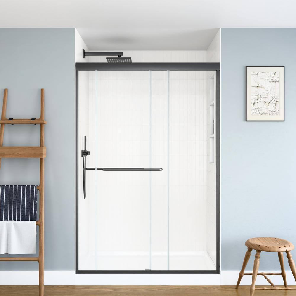 48 in. W x 70 in. H Double Sliding Framed Shower Door in Matte Black with SGCC 1/4 in. (6 mm) Tempered Clear Glass