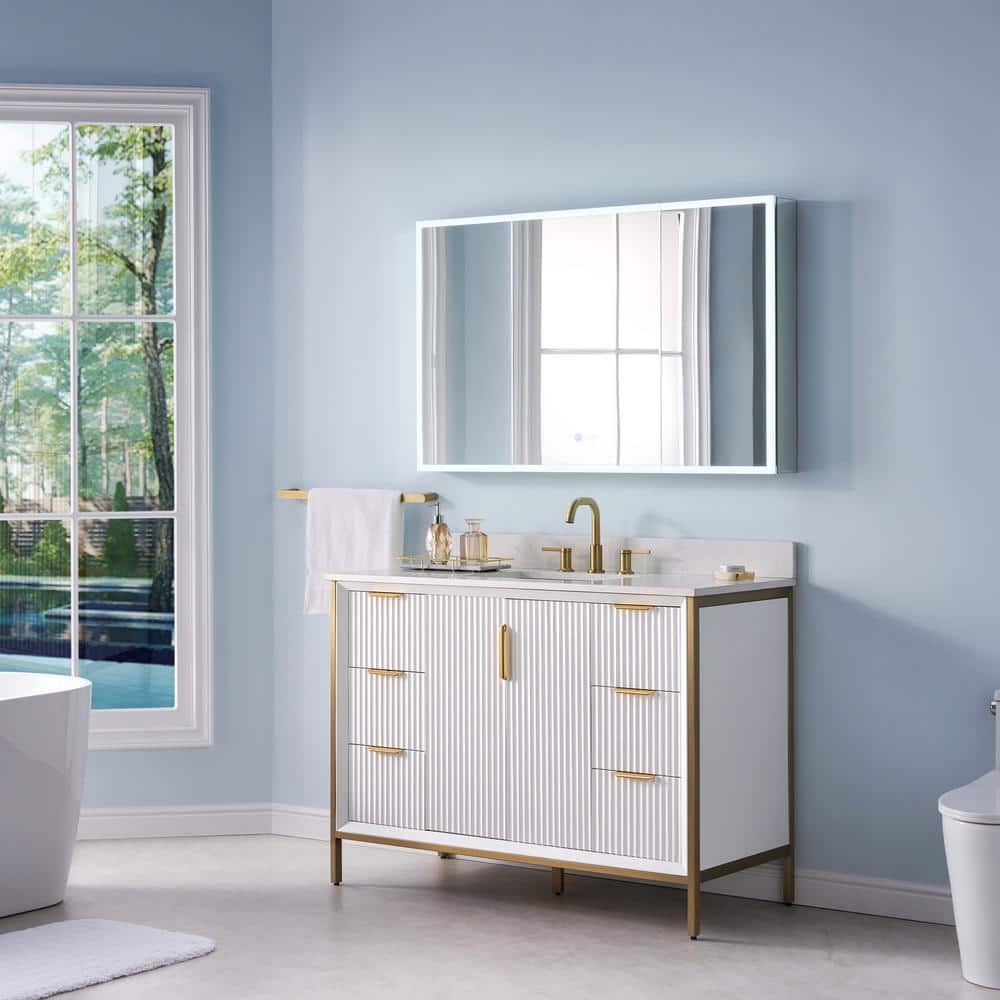 WELLFOR 48 in. W x 30 in. H Rectangular Aluminum Recessed/Surface Mount LED Medicine Cabinet with Mirror, 3x Magnifying Mirror