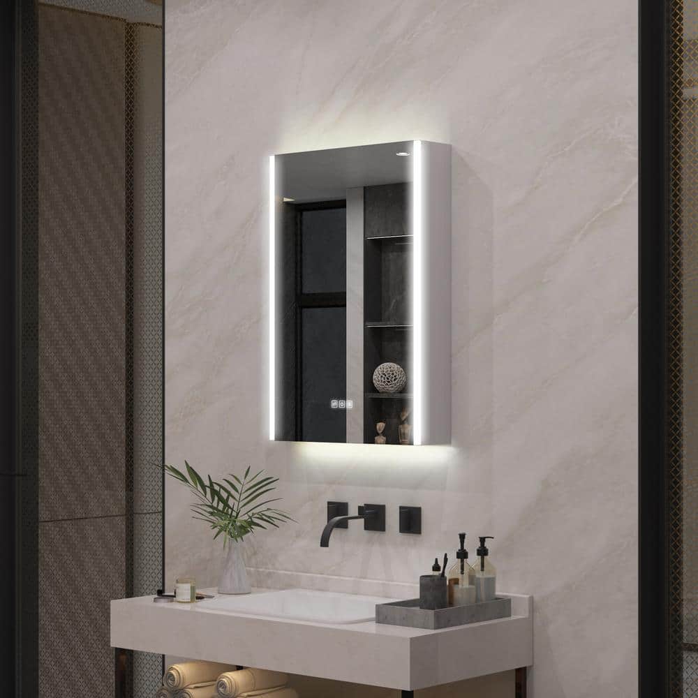 WELLFOR Chic 20 in. W x 30 in. H Rectangular Aluminum Medicine Cabinet with Mirror, LED Lights, Anti-Fog, Left Soft Close Door