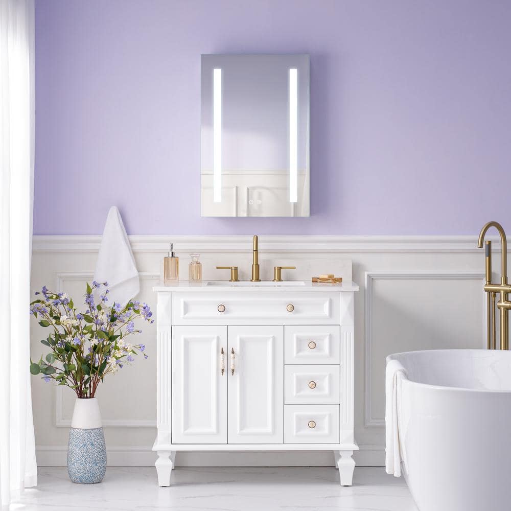 WELLFOR 20 in. W x 30 in. H Rectangular Aluminum Recessed or Surface Mount Medicine Cabinet with Mirror,LED Lights,Defog,3 Shelf