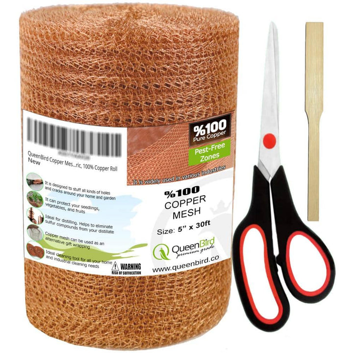 Angel Sar 5" X 30 ft. Copper Mesh with Packing Tool and Scissors, Poultry Netting Copper Fill Fabric Blocker for Hole