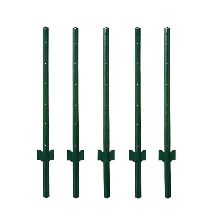 Angel Sar 48 in. x 1.2 in. x 1.2 in. Metal Fence Post U Post Green for Garden Wire Fence Steel Garden Post Sign Post (5-Pack)