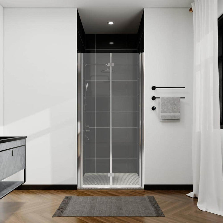 ANGELES HOME 36-37 3/8 in. W x 72 in. H Bi-Fold Semi-Frameless Shower Door in Chrome Finish with 1/4 in. Tempered Clear Glass