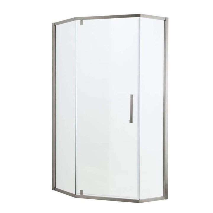 ANGELES HOME 34-1/8 in. W x 72 in. H Neo Angle Pivot Semi Frameless Corner Shower Enclosure in Brushed Nickel Finish with Hardware