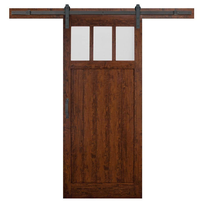 36 in. x 84 in. Masonite Craftsman 3-Lite Auburn Interior Sliding Barn Door Slab with Hardware Kit