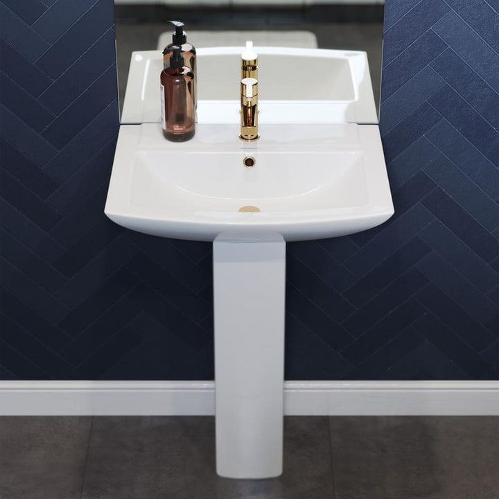 Swiss Madison Sublime Pedestal Bathroom Vessel Sink Round Single Faucet Hole in White