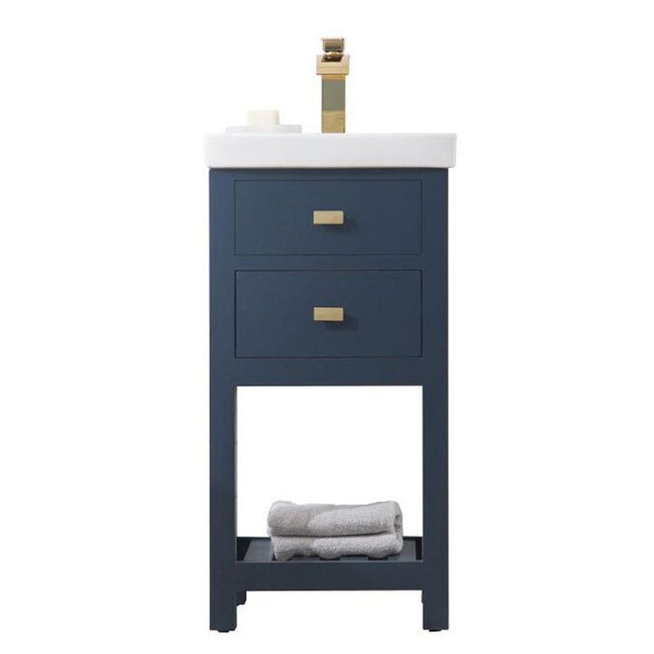 VERA 18 in. W Bath Vanity in Monarch Blue Finish with Ceramics Integrated Vanity Top with White Basin