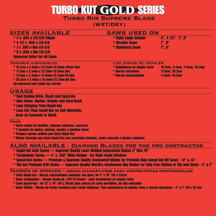 Quasar Turbo Kut Gold 7 in. Turbo Rim Supreme Diamond Blade