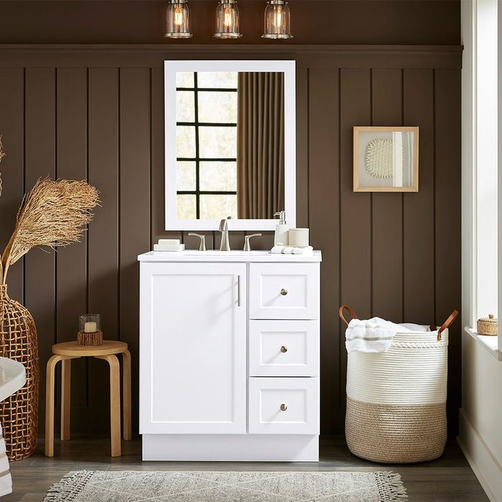 Style Selections Davies 30-in White Single Sink Bathroom Vanity with White Cultured Marble Top (Mirror Included)