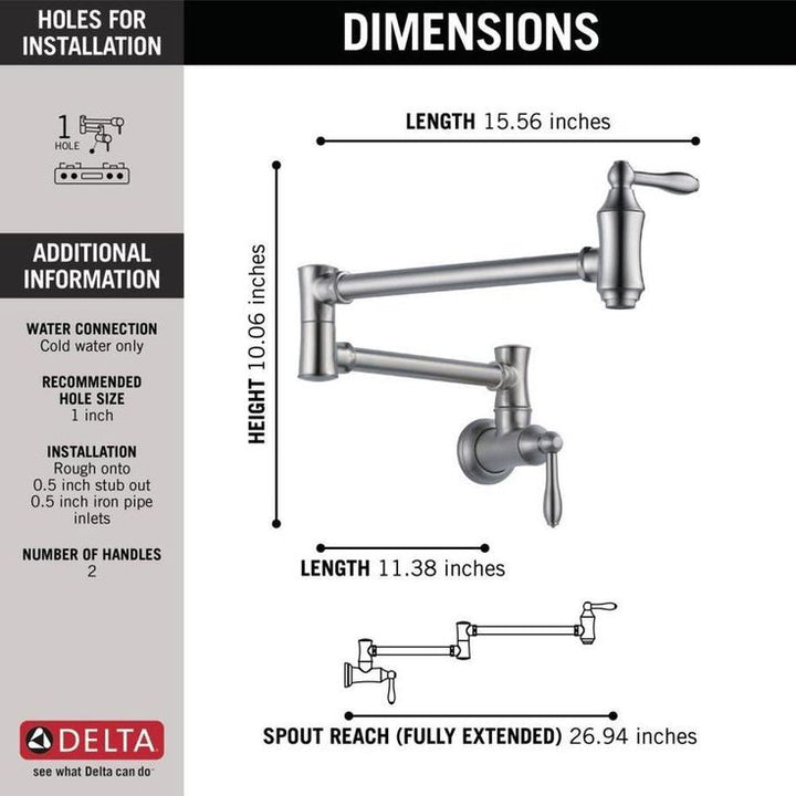 Delta Arctic Stainless 2-Handle Wall-Mount Pot Filler Handle Kitchen Faucet (Deck Plate Included)