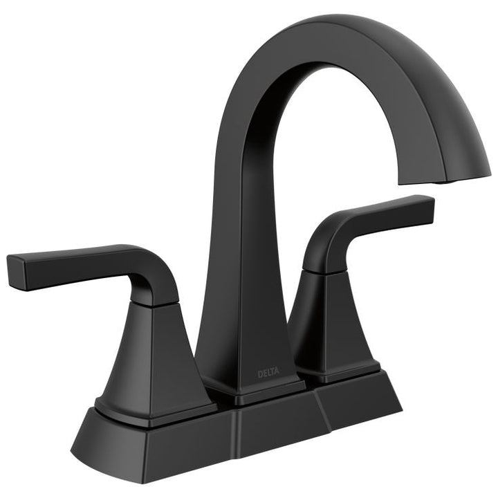 Delta Sandover Matte Black 2-handle 4-in Centerset WaterSense Bathroom Sink Faucet with Drain