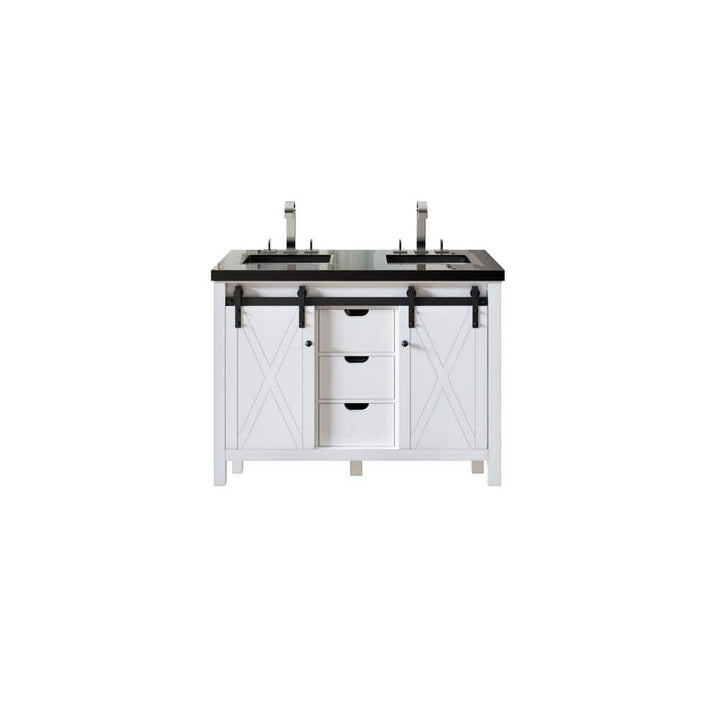 Eviva Dallas 48 in. W x 22 in. D x 34 in. H Double Bath Vanity in White with Black Granite Top with Black Sinks