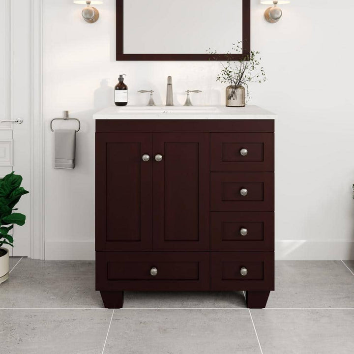 Eviva Acclaim 30 in. W x 22 in. D x 34 in. H Teak Bathroom Vanity with White Carrara Marble Top and White Undermount Sink