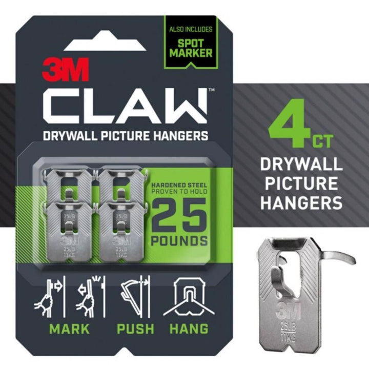 3M Claw Silver Drywall Picture Hanger, 25 lb Capacity, 4-Pack